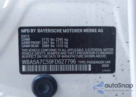 2015 BMW 528I xDrive from USA, damaged, VIN WBA5A7C59FD627796